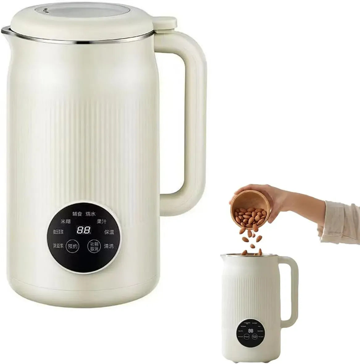 8-en-1 Machine à Lait, machine à lait végétal et lait de noix, 1,2 L, maintien au chaud, acier inoxydable, pour Lait d'Amande