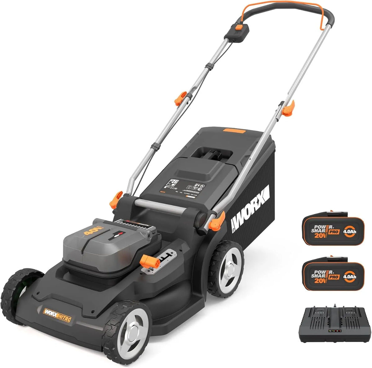 V 41 WG745E Chargeur, 41 cm, 40 V, sans fil, pour Les Jardins Moyens à Grands jusqu'à 600 ㎡, Worx