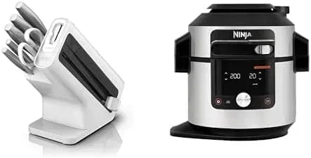 Ninja K62006EUWH OL750EU Friteuse à air chaud, 7.5 L, 14 programmes, acier inoxydable, 6 Pièces Aiguisés, 14 fonctions de cuisson en 1, Smart Lid