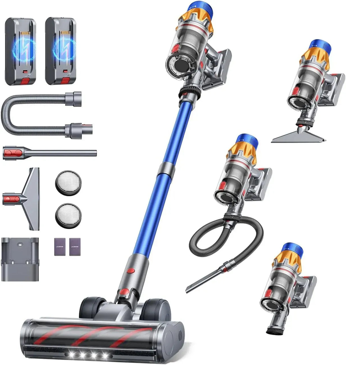 Aspirateur 130Min/50kPa/600W, 600 W, appareil électrique d'aspiration, Fieety Aspirateur Balai sans Fil avec 2 Batteries